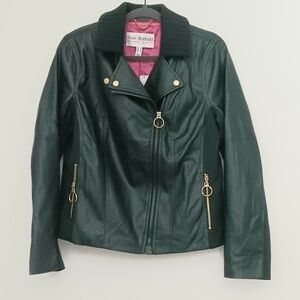 Isaac Mizrahi x Selma Blair Faux Leather Jacket Women's Sz M Evergreen Adaptive